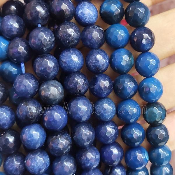 deepblue Jade Beads, faceted round, b-grade
