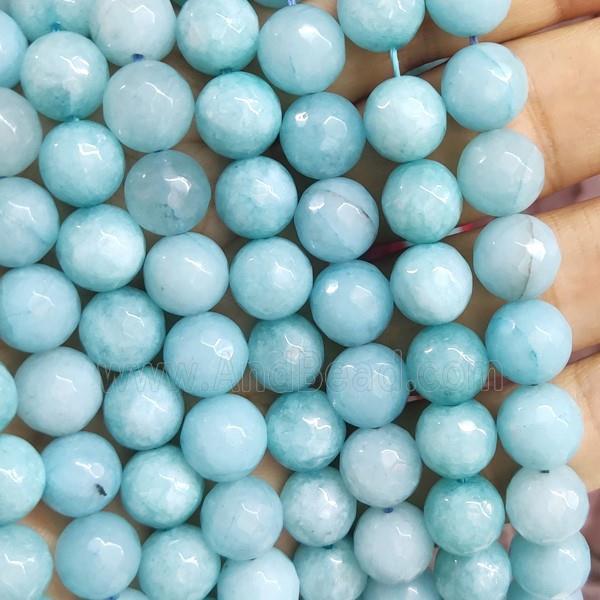 aqua Jade Beads, faceted round, b-grade