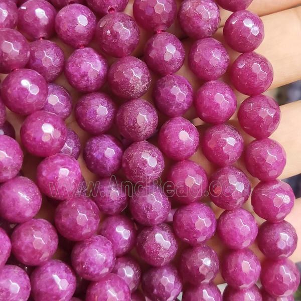 pink Jade Beads, faceted round, b-grade