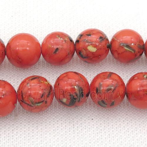 synthetic turquoise beads with shelled, round, red