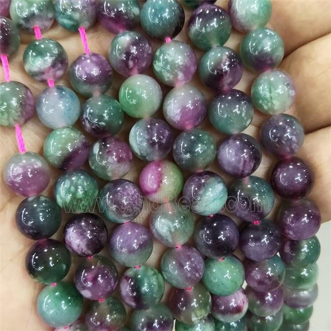 round Jade Beads, multicolor, dye