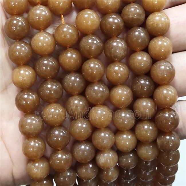 Brown Jade Beads Smooth Round Dye