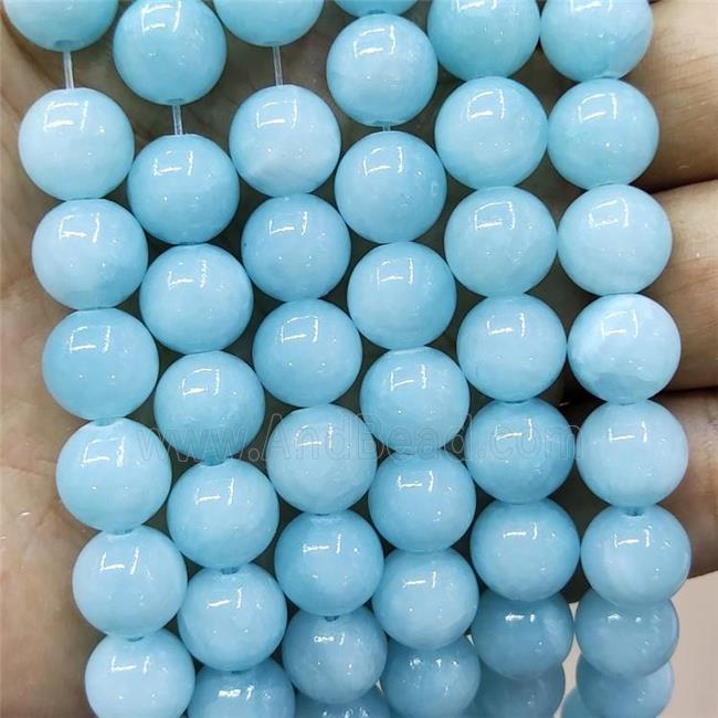 Natural Honey Jade Beads Blue Dye Smooth Round