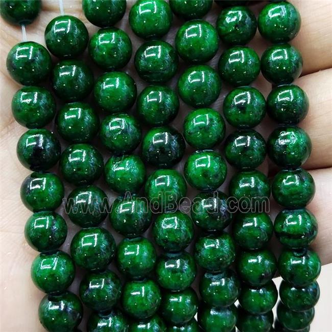 Natural Honey Jade Beads Deep Green Dye Smooth Round