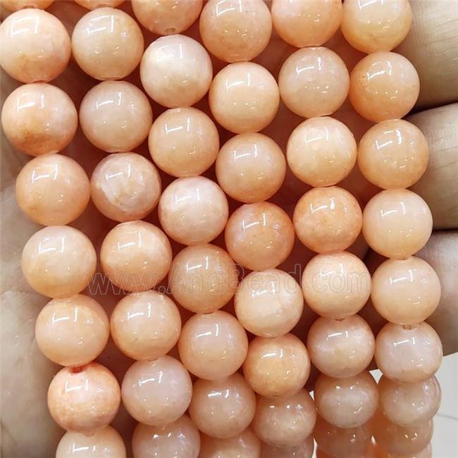 Natural Honey Jade Beads Peach Dye Smooth Round
