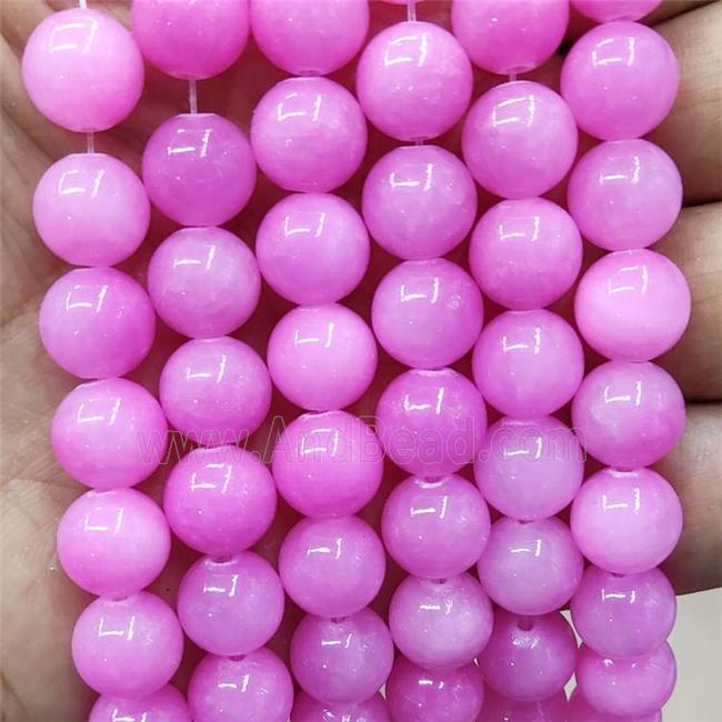 Natural Honey Jade Beads Hotpink Dye Smooth Round