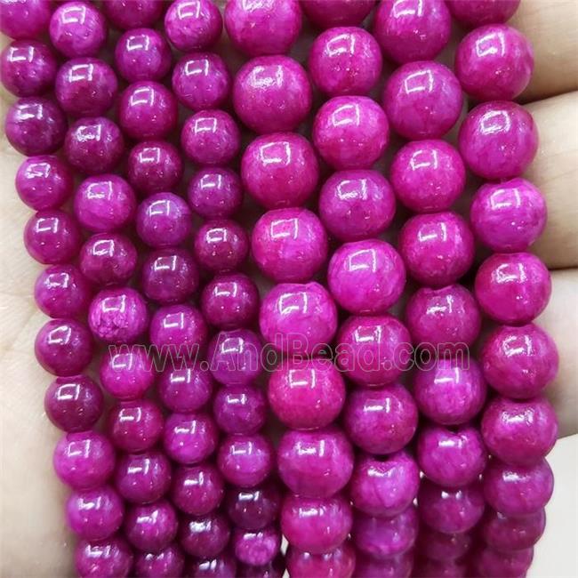 Natural Honey Jade Beads Hotpink Dye Smooth Round