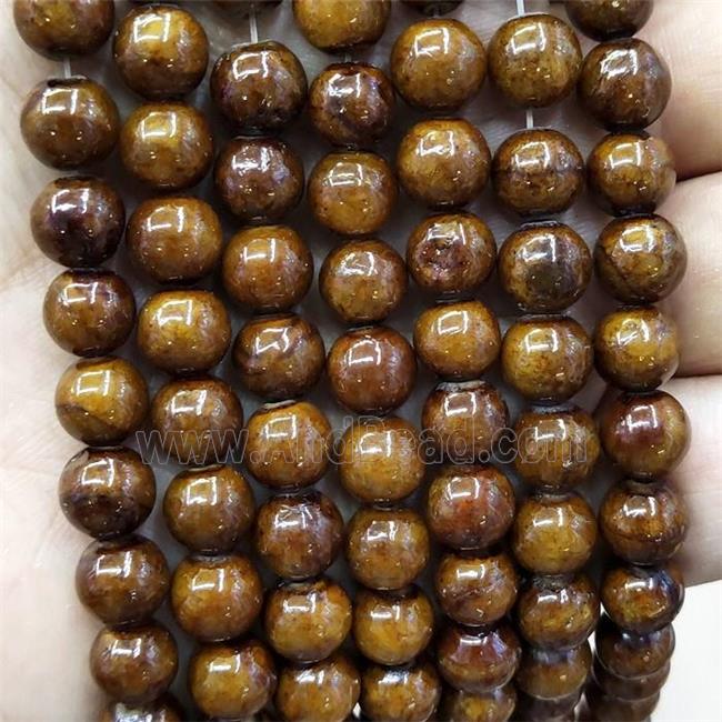 Natural Honey Jade Beads Golden Dye Smooth Round