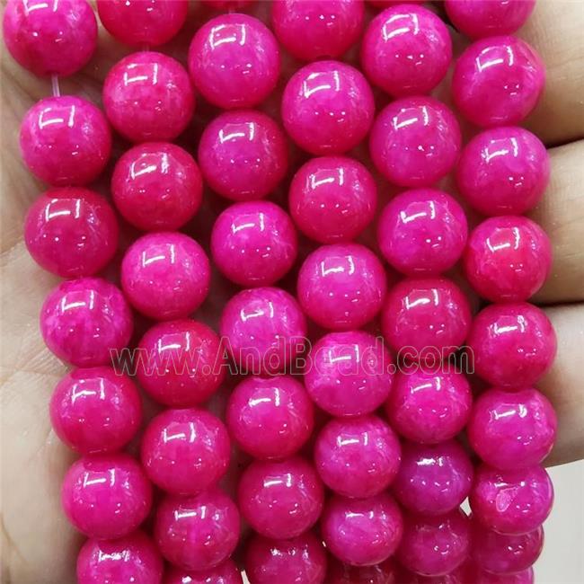 Natural Honey Jade Beads Hotpink Dye Smooth Round