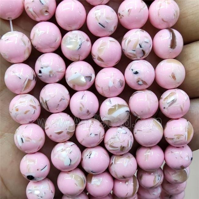Pink Jade Beads Inlay Trochid Shell Dye Smooth Round