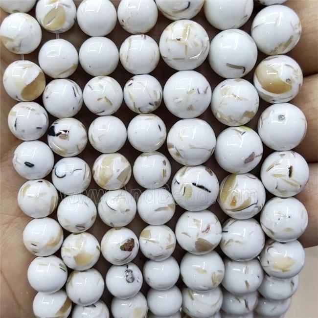 White Jade Beads Inlay Trochid Shell Dye Smooth Round