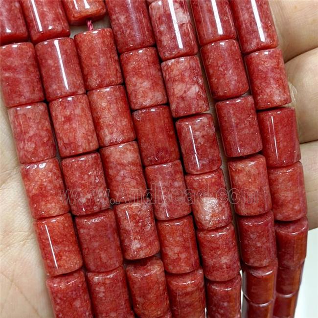 Sponge Jade Tube Beads Red Dye