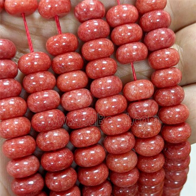 Sponge Jade Rondelle Beads Smooth Red Dye