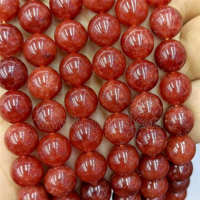 Sponge Jade Beads Red Dye Smooth Round