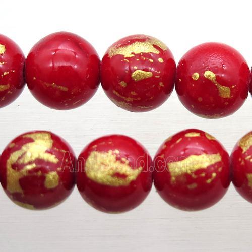 round red JinShan Jade beads with gold foil