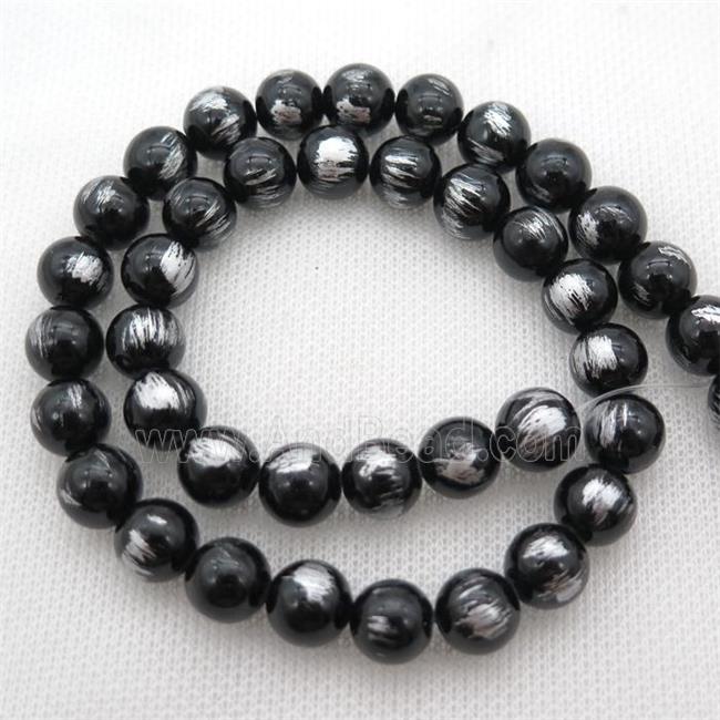 round black Silvery Jade Beads