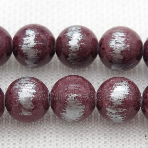 round deepred Silvery Jade Beads