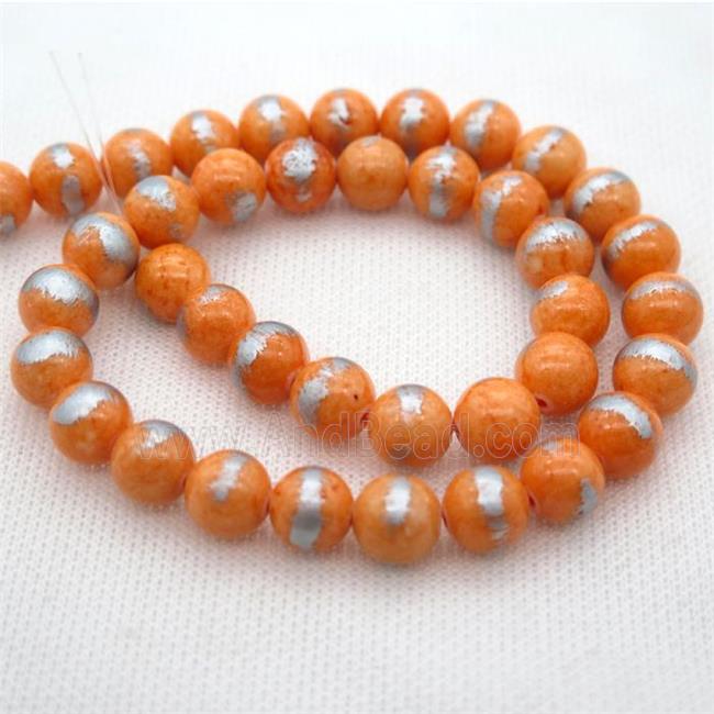 round nacarat Silvery Jade Beads