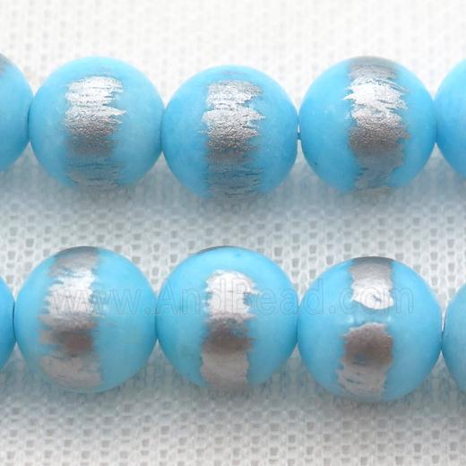 round aqua Silvery Jade Beads