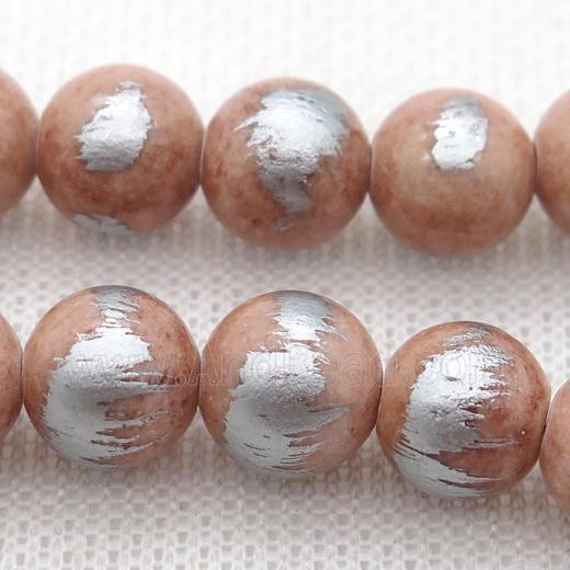 round peach Silvery Jade Beads