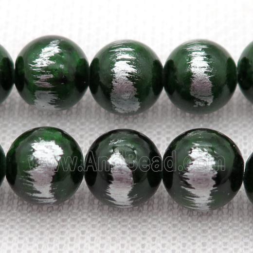 round deepgreen Silvery Jade Beads