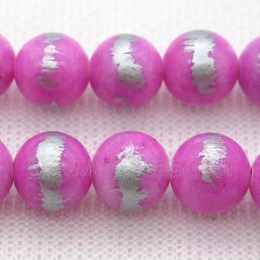 round hotpink Silvery Jade Beads