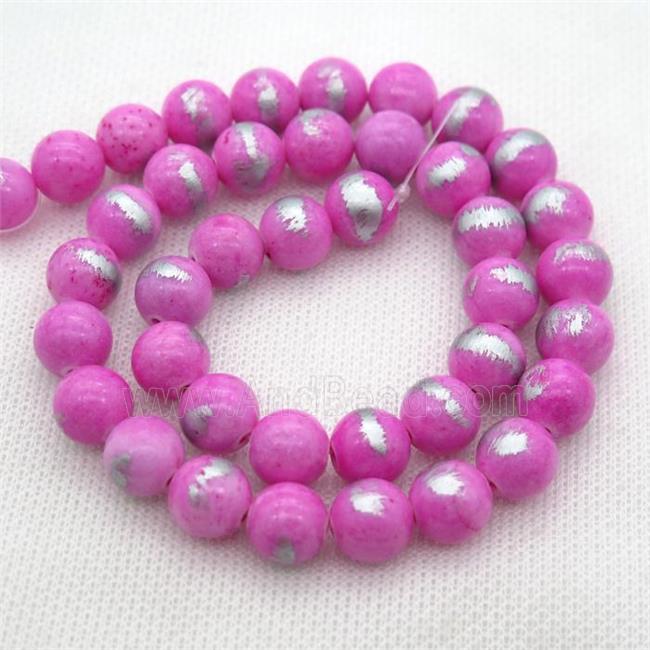 round hotpink Silvery Jade Beads