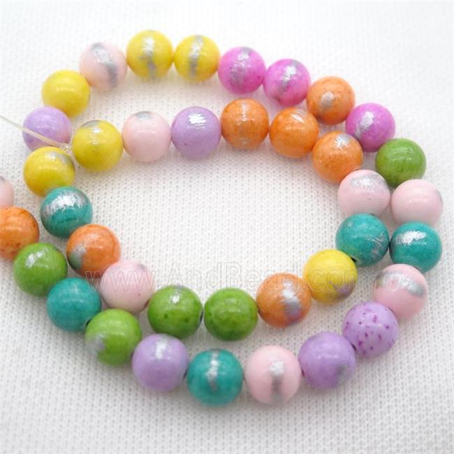 round Silvery Jade Beads with silver foil, mixed color