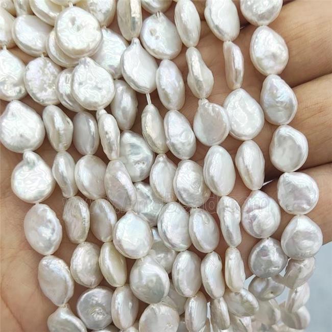 Natural Freshwater Pearl Button Beads White
