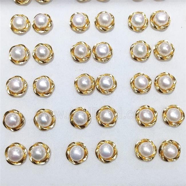 925 Sterling Silver Stud Earring With Pearl Gold Plated