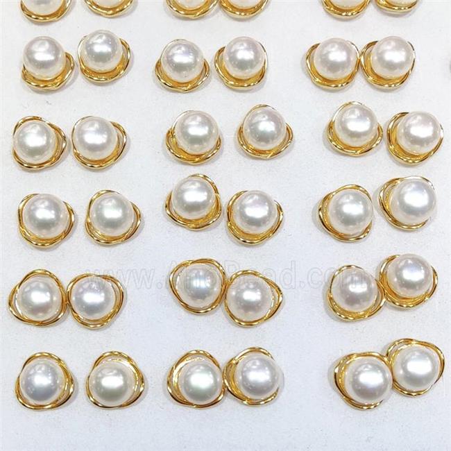 925 Sterling Silver Stud Earring With White Pearl Gold Plated