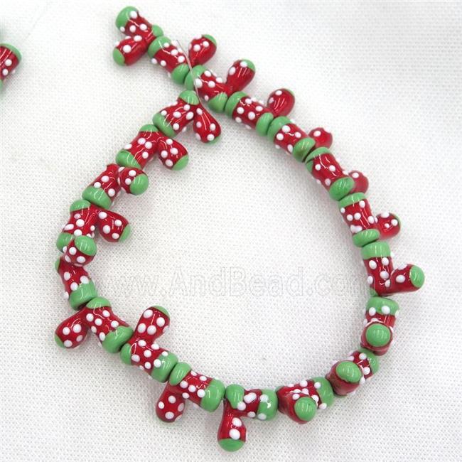 Lampwork glass beads, christmas stocking