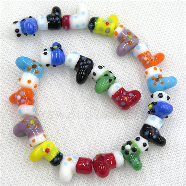 Lampwork glass beads, christmas stocking