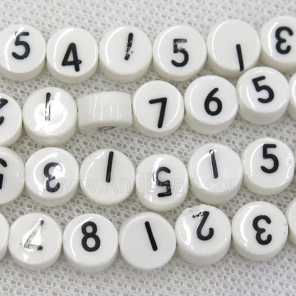 white Oriental Porcelain coin number beads, mixed
