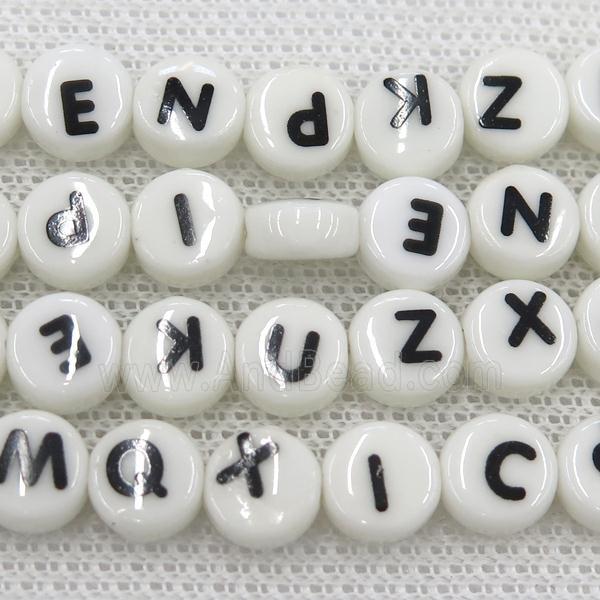 white Oriental Porcelain letter beads, mixed alphabet