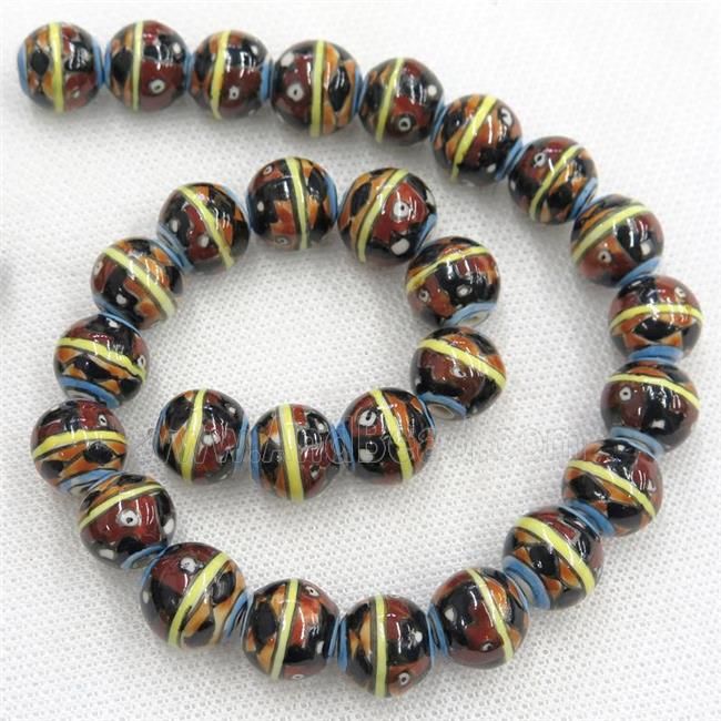 round Oriental Porcelain beads, coffee