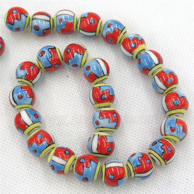 redblue Oriental Porcelain round beads