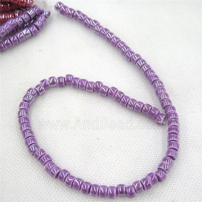 Oriental Porcelain heishi beads, purple enamel, electroplated