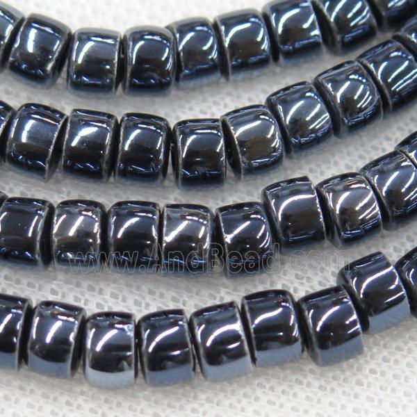 Oriental Porcelain heishi beads, black enamel, electroplated