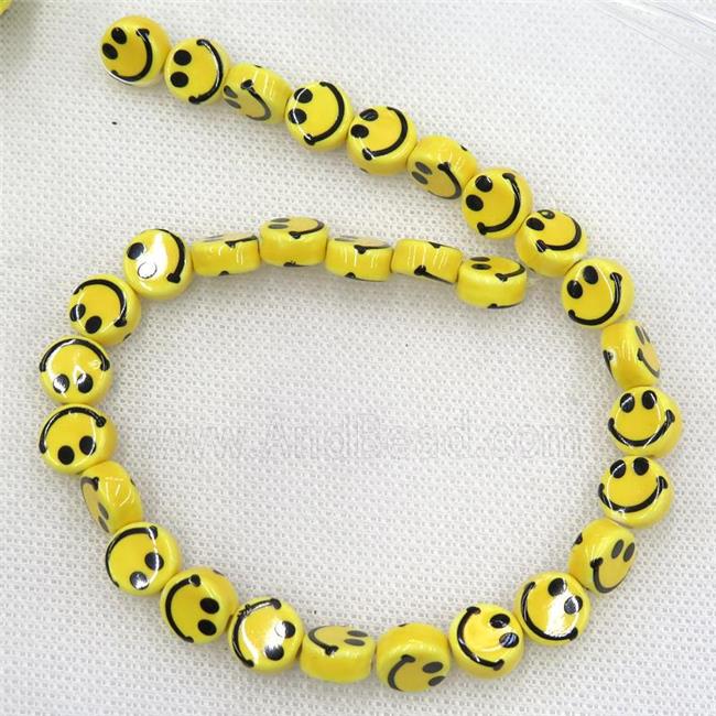 yellow Oriental Porcelain coin beads, emoji