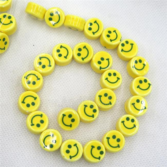 yellow Oriental Porcelain coin beads, emoji