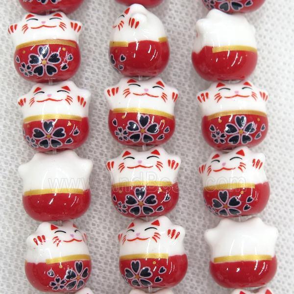 red Oriental Porcelain beads, fortune cat