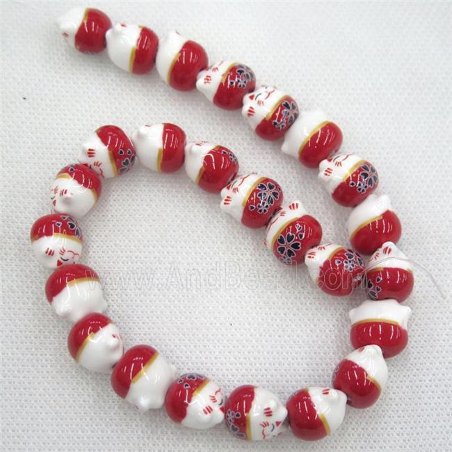 red Oriental Porcelain beads, fortune cat