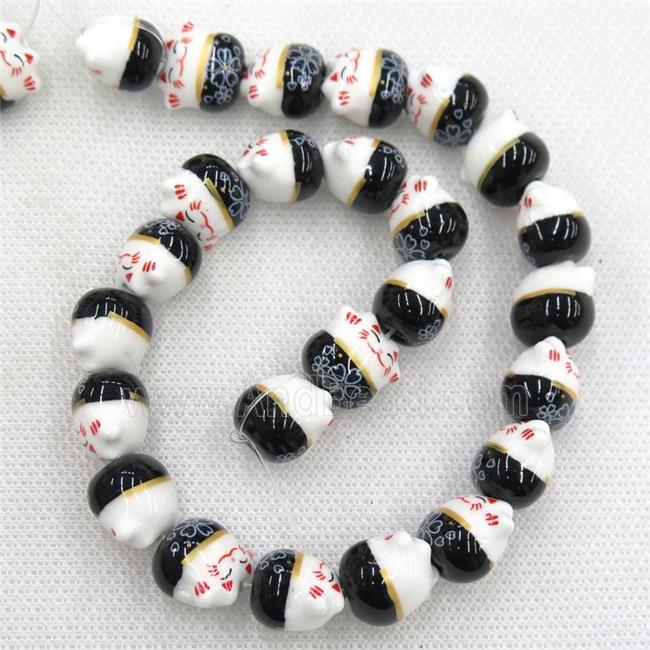 black Oriental Porcelain beads, fortune cat