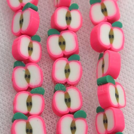 Polymer Clay Fimo Beads, apple, pink