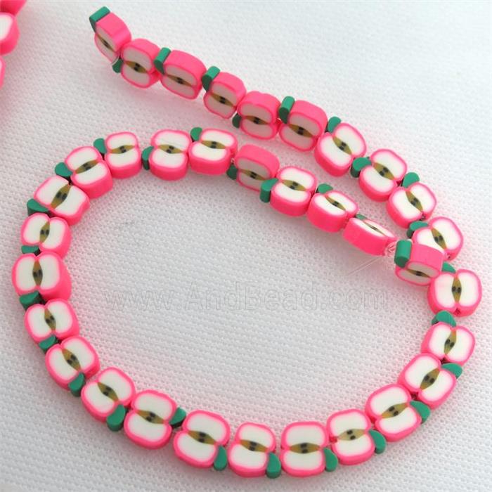 Polymer Clay Fimo Beads, apple, pink