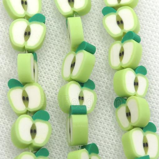 Polymer Clay Fimo Beads, green apple