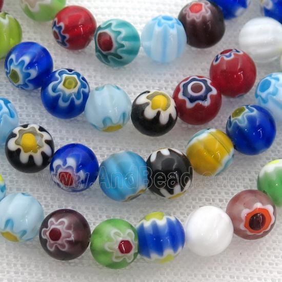 Millefiori Glass round beads, mix