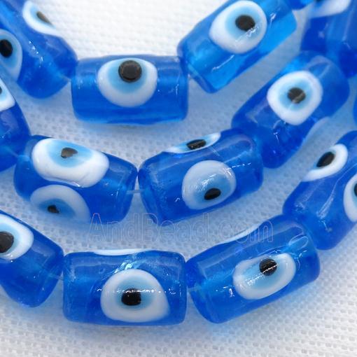 handmade blue Lampwork Glass tube Beads with evil eye