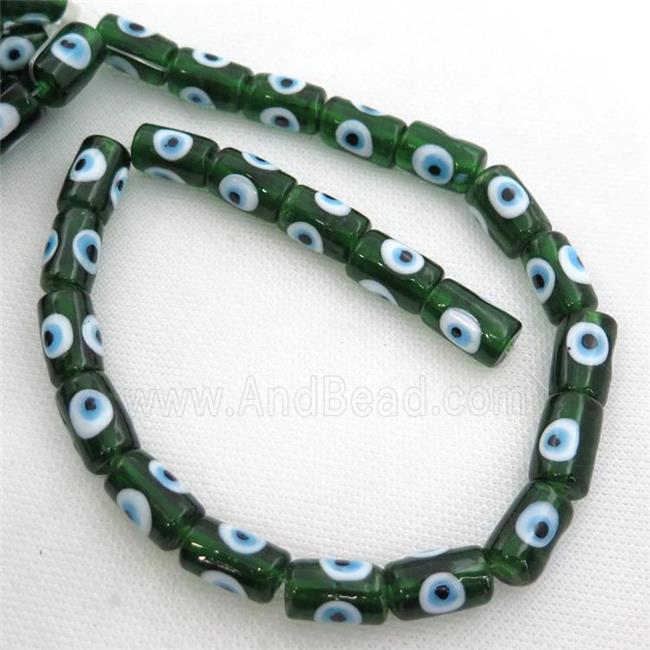 handmade green Lampwork Glass tube Beads with evil eye
